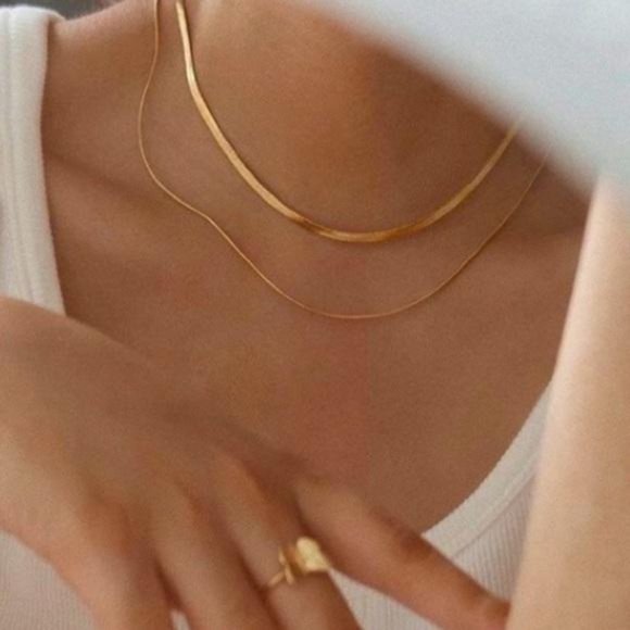 Jewelry - 18K GOLD DOUBLE LAYER CHAIN NECKLACE, NICE CHAIN NECKLACE, CUTE CHAIN NECKLACE